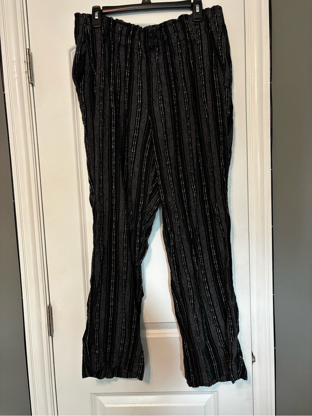 Briggs Womens Black Striped Casual Linen and Rayon Blend Pants XL